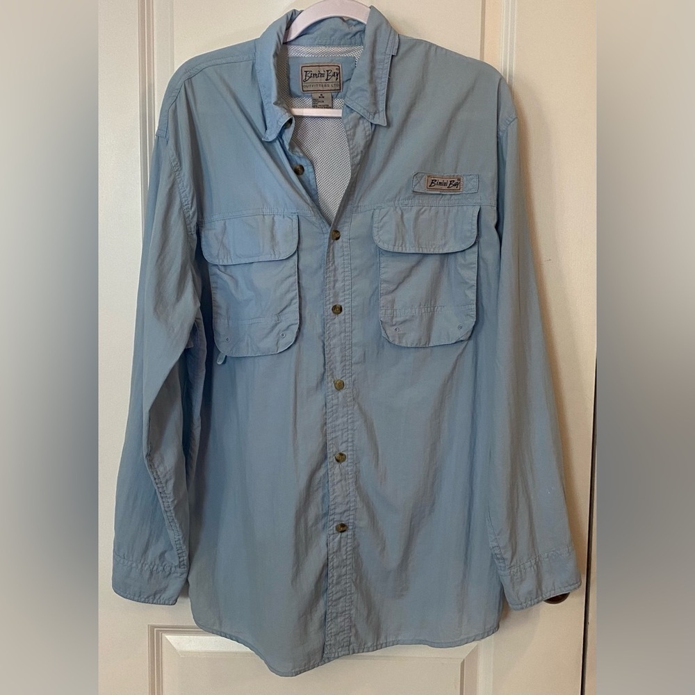 Bimini Bay Outfitters Long Sleeve Button Up Shirt Men’s M Blue Vented Pockets